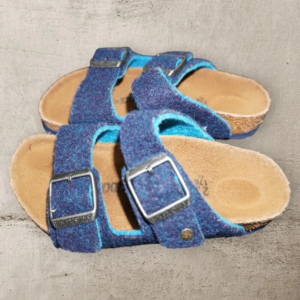 Birkenstock Arizona Kids Wool Felt Sandals Blue Teal EU 27 US 9 Double Strap